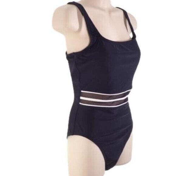 Anne Cole Swimsuit Size 10 Women Black Mesh Sheer One Piece - Picture 1 of 10